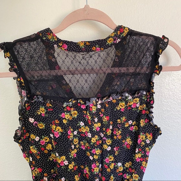 Black & White Polka Dot Floral Mesh Dress - Picture 9 of 10